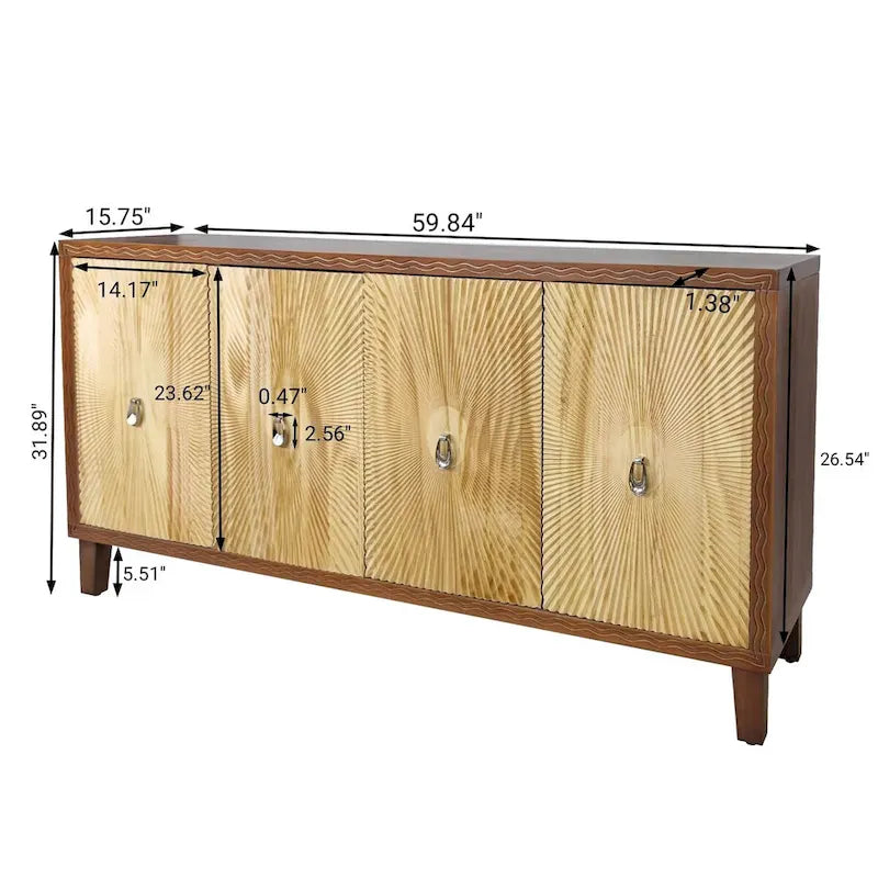 Carved Panel Sideboard Cabinet with Adjustable Shelves & Solid Wood Legs
