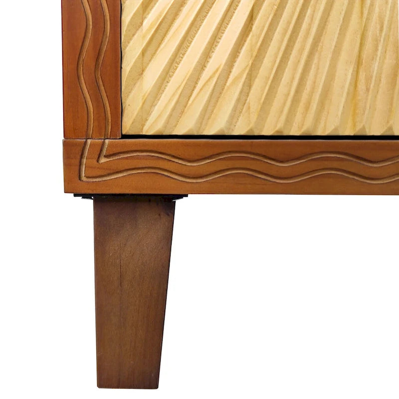 Carved Panel Sideboard Cabinet with Adjustable Shelves & Solid Wood Legs