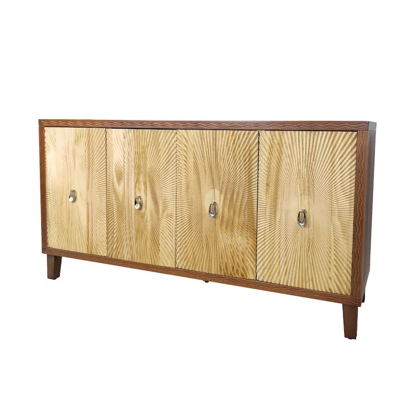 Carved Panel Sideboard Cabinet with Adjustable Shelves & Solid Wood Legs