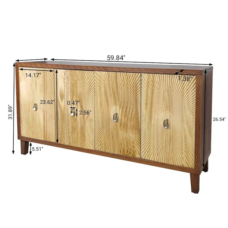 Carved Panel Sideboard Cabinet with Adjustable Shelves & Solid Wood Legs