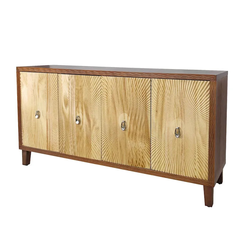 Carved Panel Sideboard Cabinet with Adjustable Shelves & Solid Wood Legs