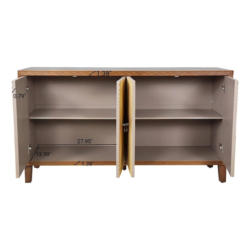 Carved Panel Sideboard Cabinet with Adjustable Shelves & Solid Wood Legs