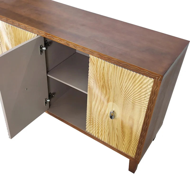 Carved Panel Sideboard Cabinet with Adjustable Shelves & Solid Wood Legs