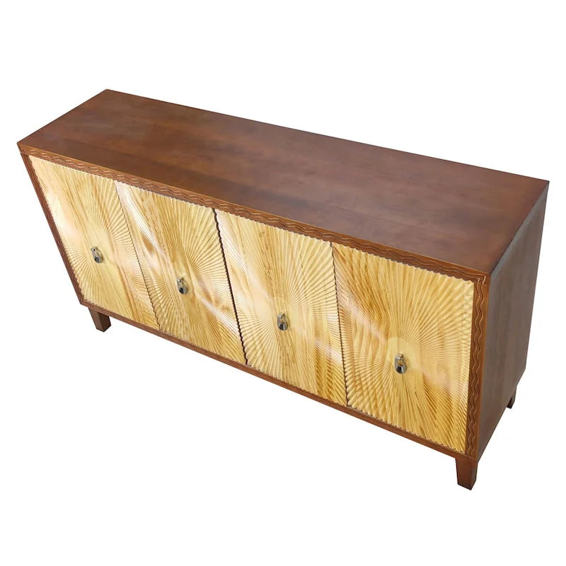 Carved Panel Sideboard Cabinet with Adjustable Shelves & Solid Wood Legs