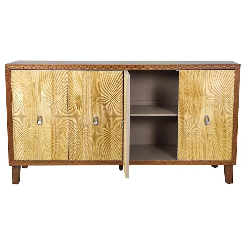 Carved Panel Sideboard Cabinet with Adjustable Shelves & Solid Wood Legs