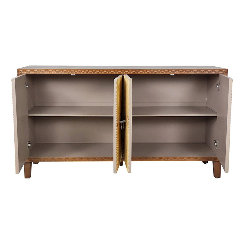 Carved Panel Sideboard Cabinet with Adjustable Shelves & Solid Wood Legs