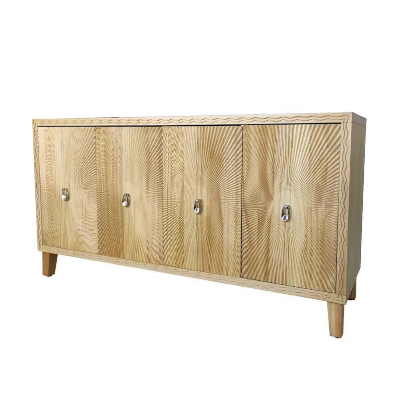 Carved Panel Sideboard Cabinet with Adjustable Shelves & Solid Wood Legs