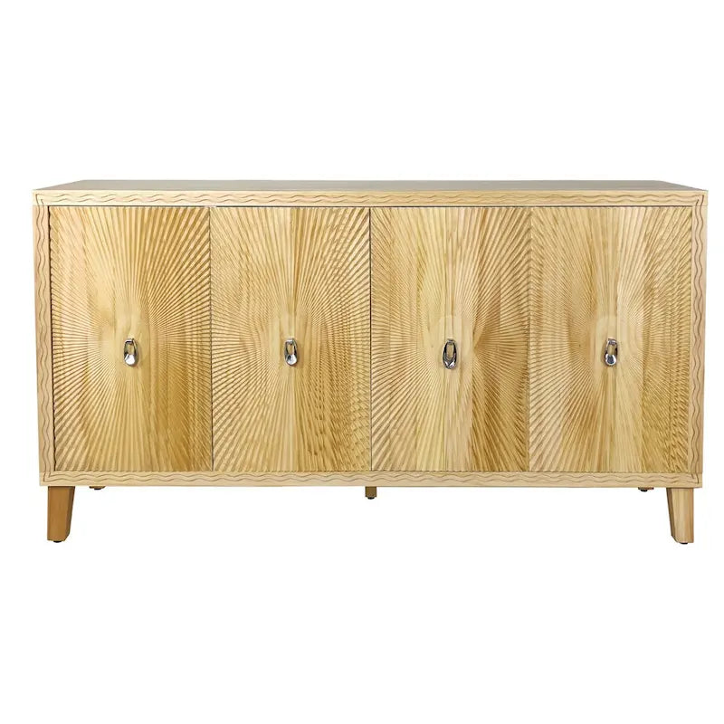 Carved Panel Sideboard Cabinet with Adjustable Shelves & Solid Wood Legs