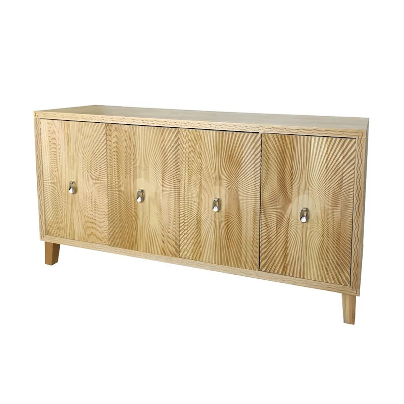 Carved Panel Sideboard Cabinet with Adjustable Shelves & Solid Wood Legs