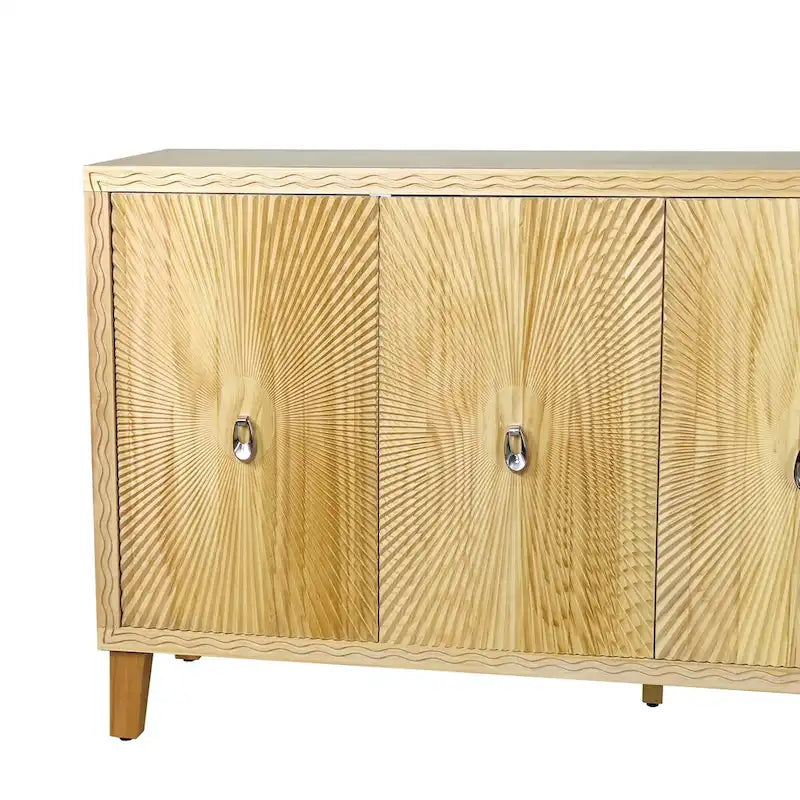 Carved Panel Sideboard Cabinet with Adjustable Shelves & Solid Wood Legs