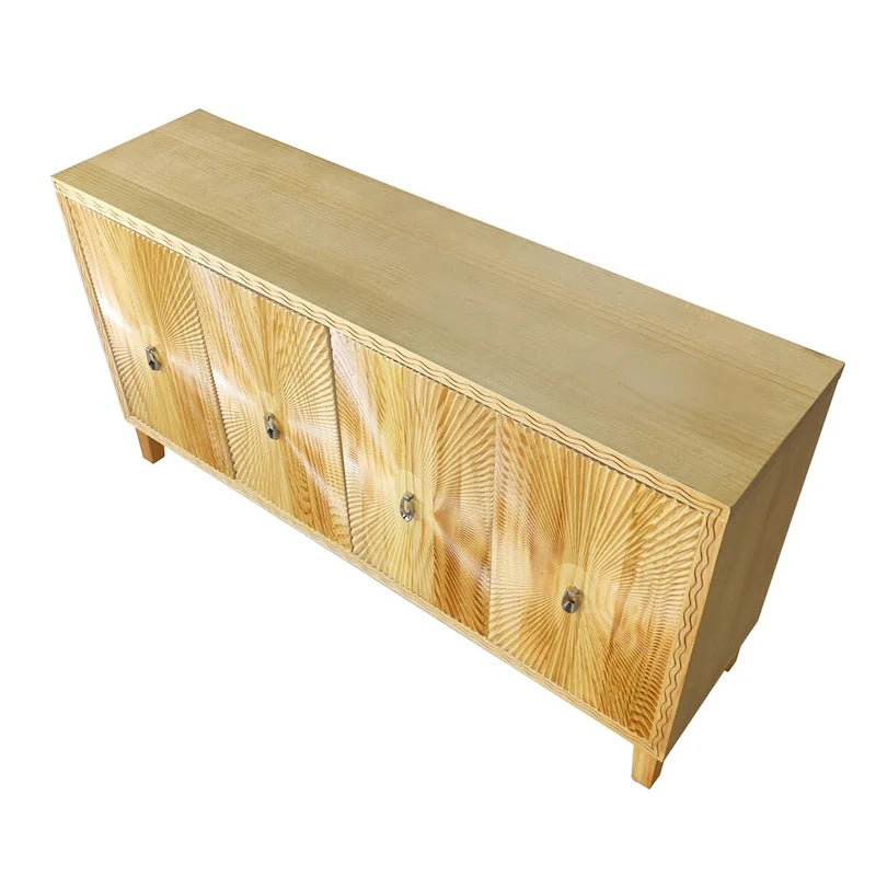 Carved Panel Sideboard Cabinet with Adjustable Shelves & Solid Wood Legs