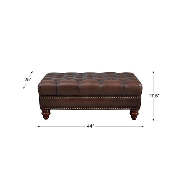 Top Grain Leather Ottoman with Diamond Tufting & Bronze Nailhead Trim