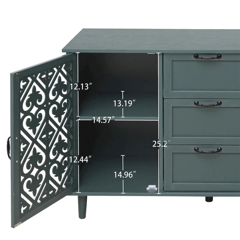 2-Door 3-Drawer Storage Cabinet with Carved Panel & Solid Wood Legs