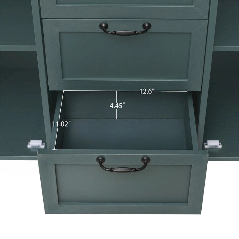 2-Door 3-Drawer Storage Cabinet with Carved Panel & Solid Wood Legs