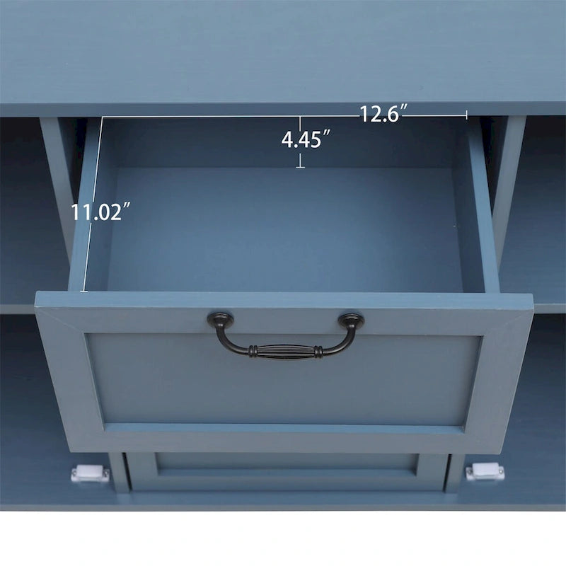 2-Door 3-Drawer Storage Cabinet with Carved Panel & Solid Wood Legs