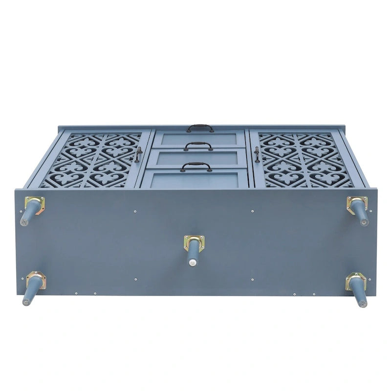 2-Door 3-Drawer Storage Cabinet with Carved Panel & Solid Wood Legs