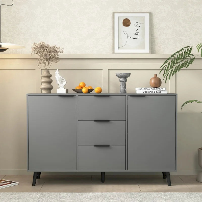 Double-Door Sideboard Buffet Cabinet with Drawers & Adjustable Shelves