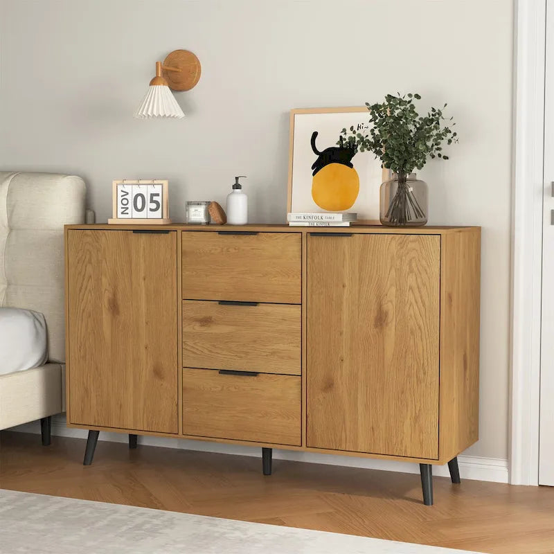 Double-Door Sideboard Buffet Cabinet with Drawers & Adjustable Shelves