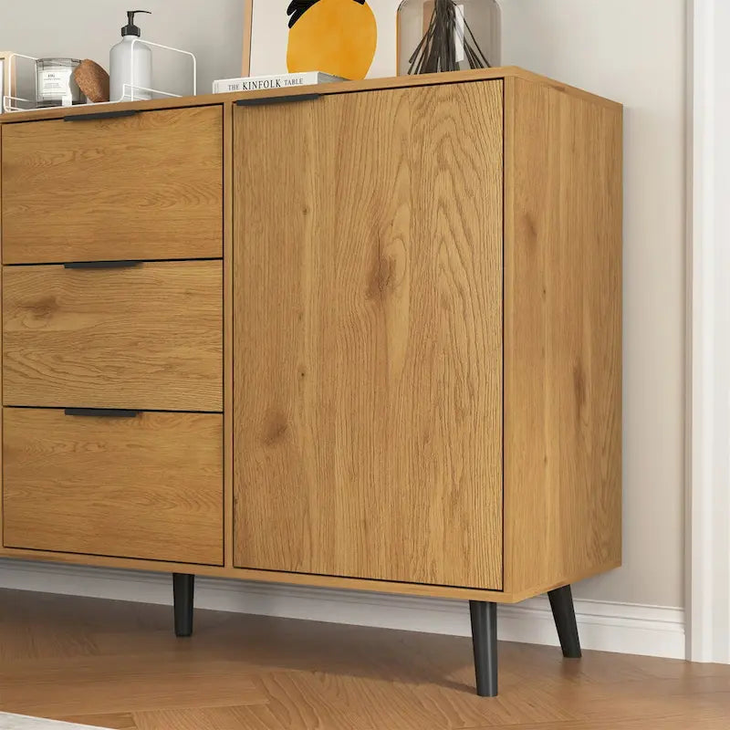 Double-Door Sideboard Buffet Cabinet with Drawers & Adjustable Shelves