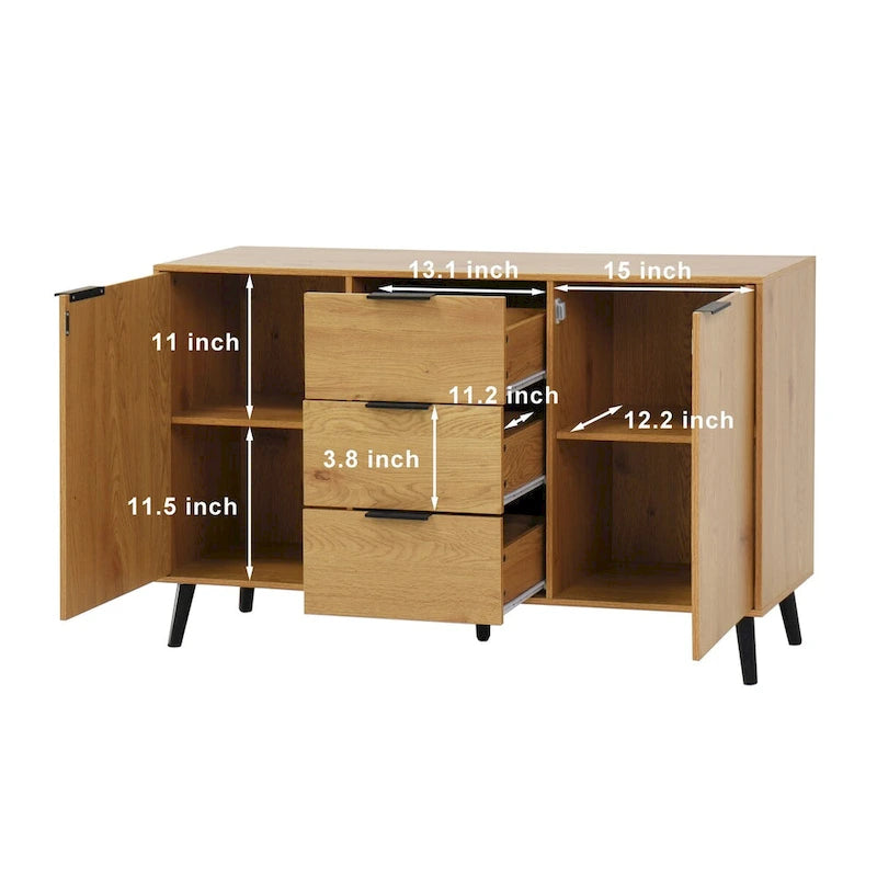 Double-Door Sideboard Buffet Cabinet with Drawers & Adjustable Shelves