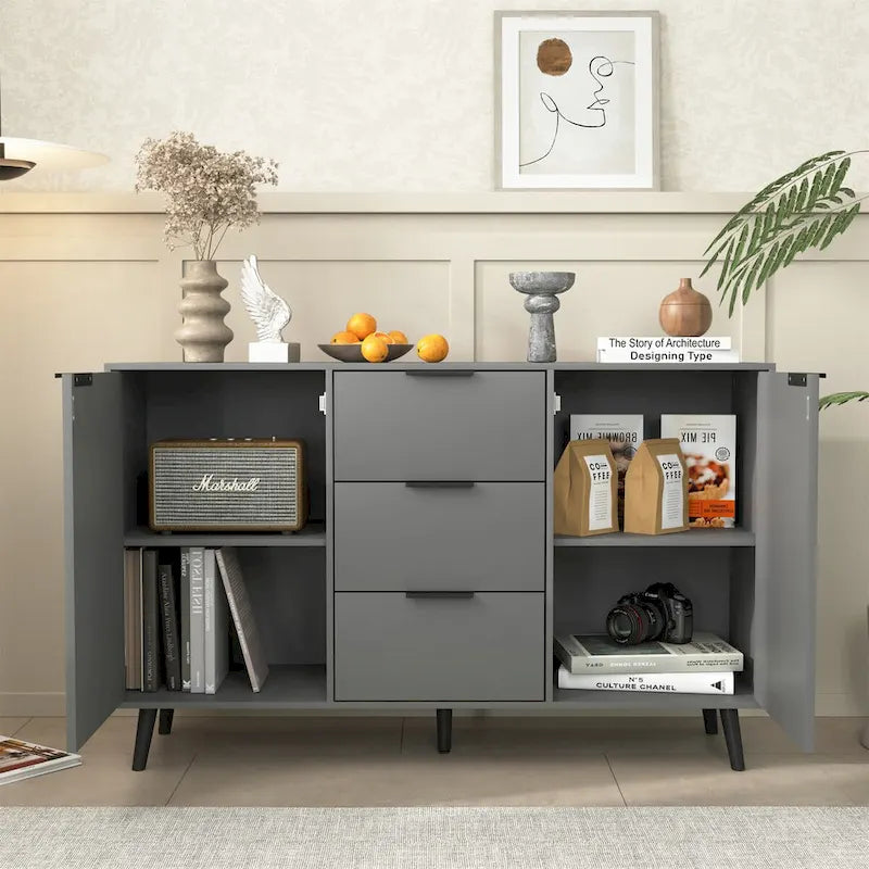 Double-Door Sideboard Buffet Cabinet with Drawers & Adjustable Shelves