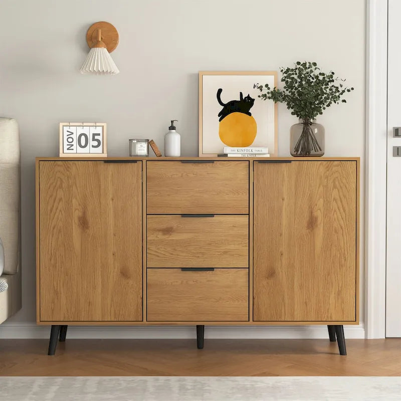 Double-Door Sideboard Buffet Cabinet with Drawers & Adjustable Shelves
