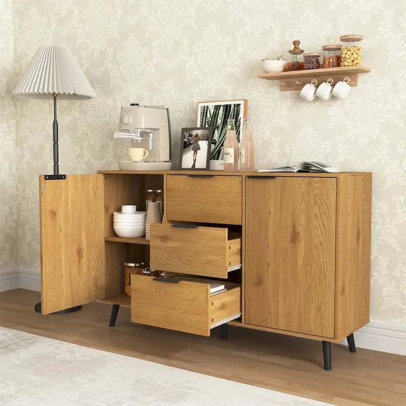 Double-Door Sideboard Buffet Cabinet with Drawers & Adjustable Shelves