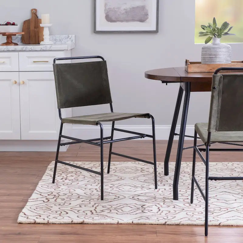 Industrial Sling Dining Chair with Steel Frame & Fabric Seat