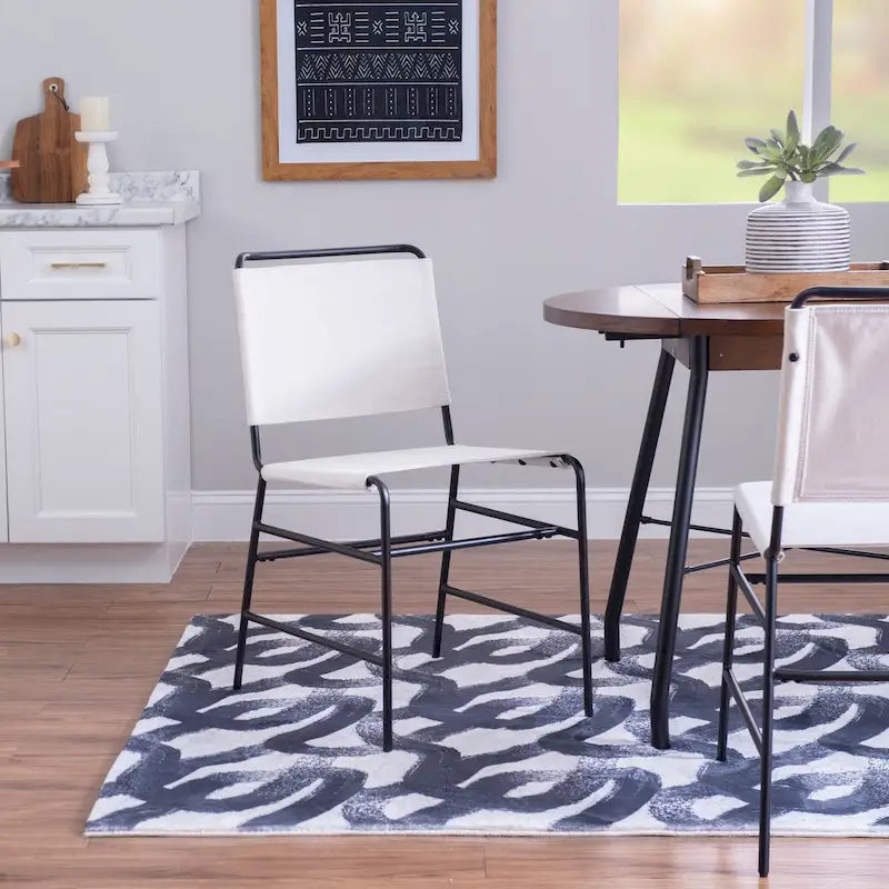 Industrial Sling Dining Chair with Steel Frame & Fabric Seat