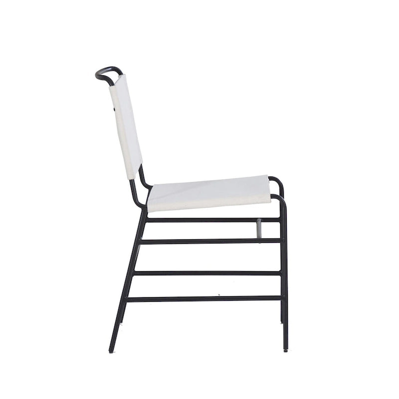 Industrial Sling Dining Chair with Steel Frame & Fabric Seat
