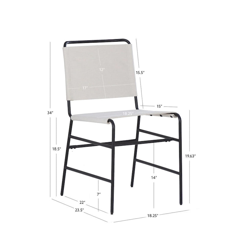 Industrial Sling Dining Chair with Steel Frame & Fabric Seat