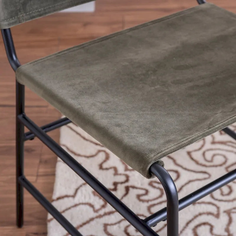 Industrial Sling Dining Chair with Steel Frame & Fabric Seat