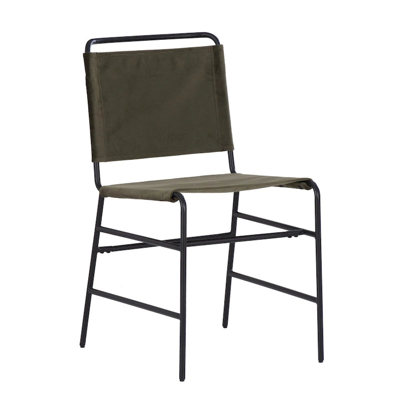 Industrial Sling Dining Chair with Steel Frame & Fabric Seat