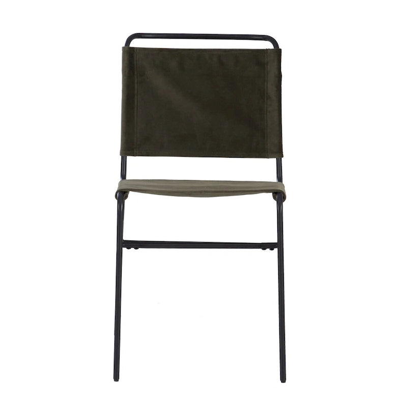 Industrial Sling Dining Chair with Steel Frame & Fabric Seat
