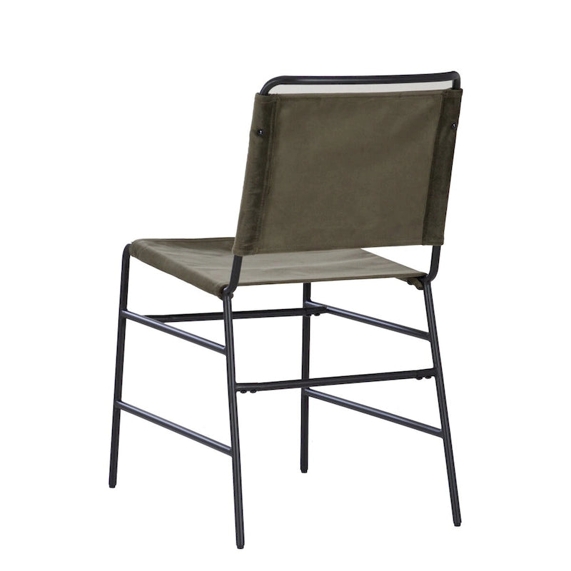 Industrial Sling Dining Chair with Steel Frame & Fabric Seat