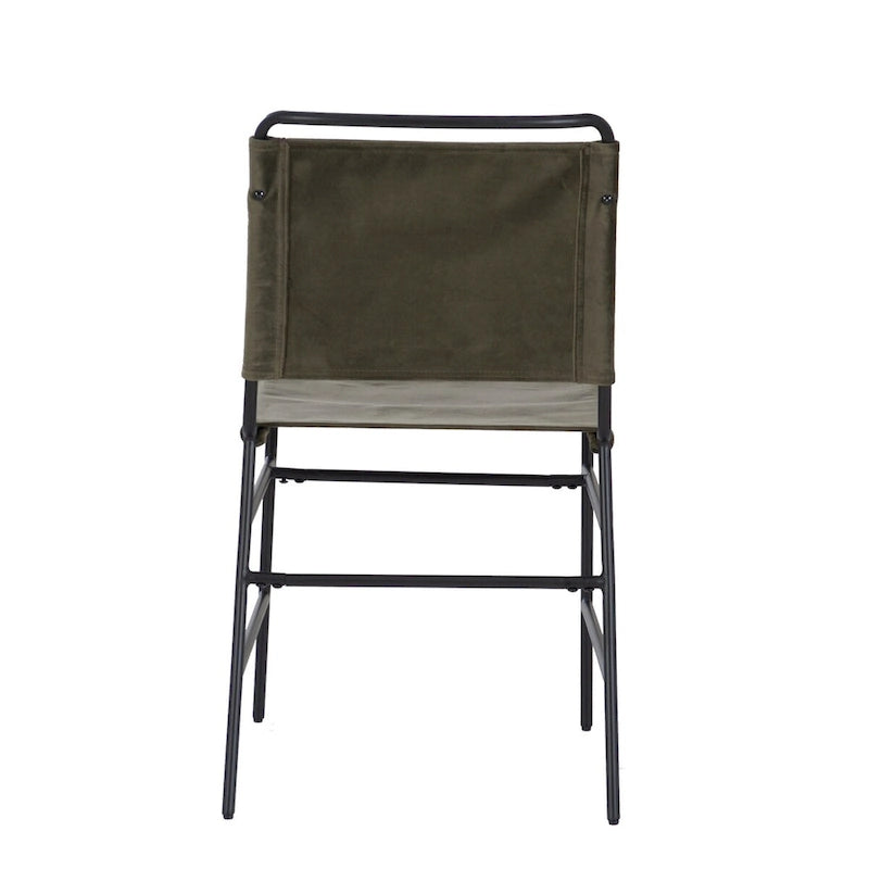 Industrial Sling Dining Chair with Steel Frame & Fabric Seat
