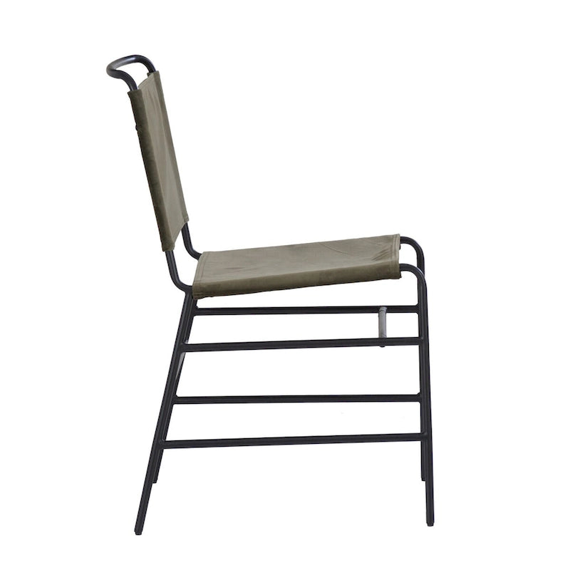 Industrial Sling Dining Chair with Steel Frame & Fabric Seat