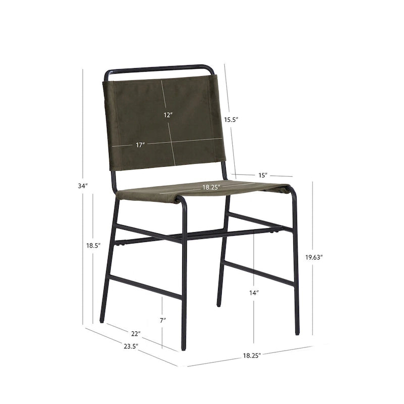 Industrial Sling Dining Chair with Steel Frame & Fabric Seat
