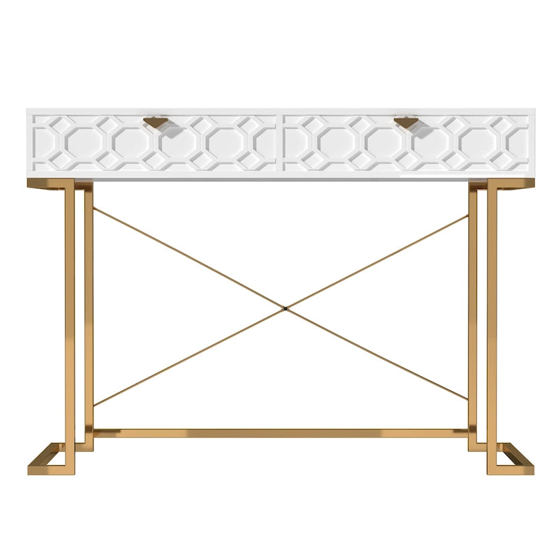 Honeycomb Texture Desk with Drawers & Metal Legs, Home Office Storage, 4 Colors