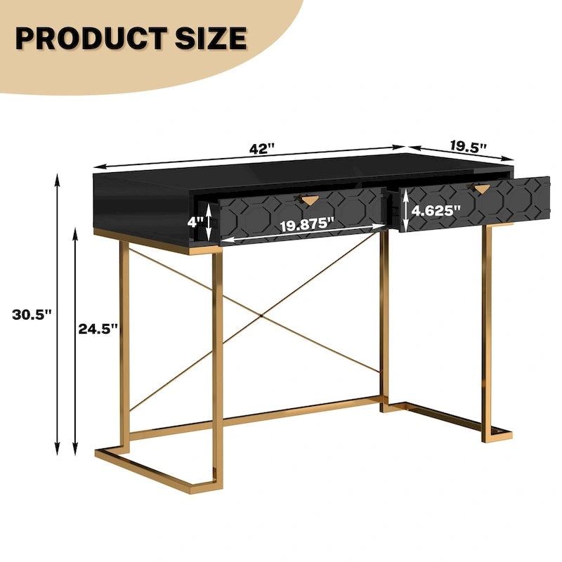 Honeycomb Texture Desk with Drawers & Metal Legs, Home Office Storage, 4 Colors