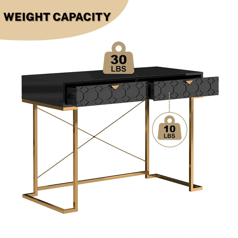 Honeycomb Texture Desk with Drawers & Metal Legs, Home Office Storage, 4 Colors