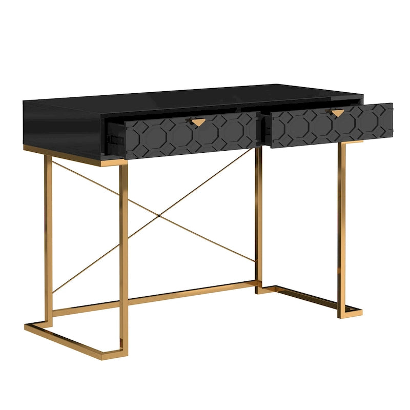 Honeycomb Texture Desk with Drawers & Metal Legs, Home Office Storage, 4 Colors