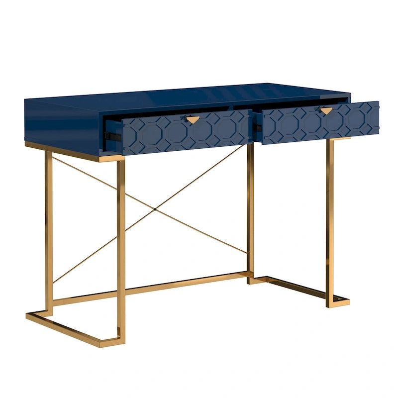 Honeycomb Texture Desk with Drawers & Metal Legs, Home Office Storage, 4 Colors