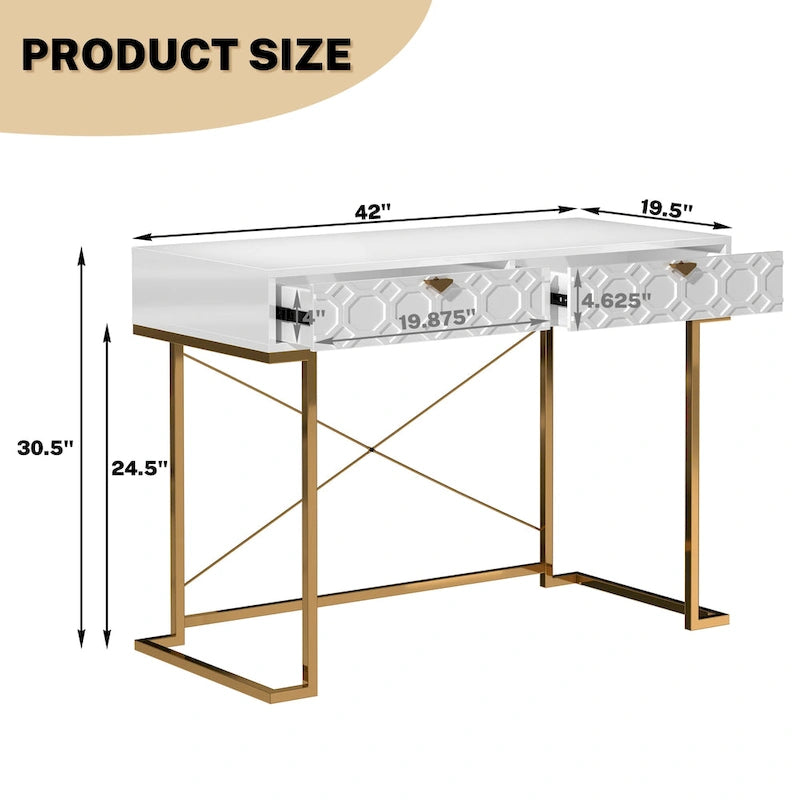 Honeycomb Texture Desk with Drawers & Metal Legs, Home Office Storage, 4 Colors