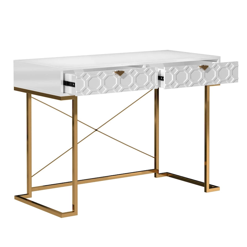 Honeycomb Texture Desk with Drawers & Metal Legs, Home Office Storage, 4 Colors