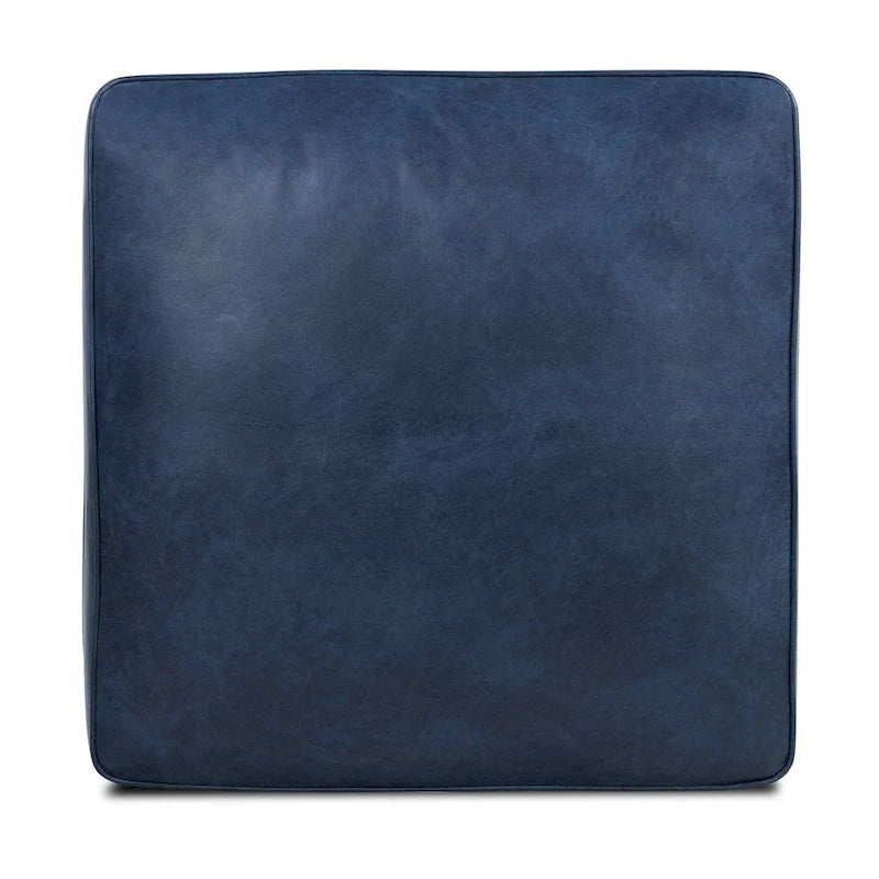 Full-Grain Italian Leather Ottoman with Feather Down Topper & Walnut Legs