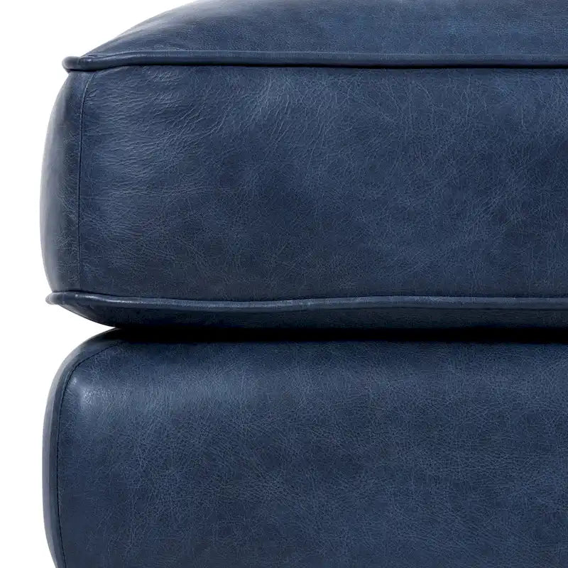 Full-Grain Italian Leather Ottoman with Feather Down Topper & Walnut Legs