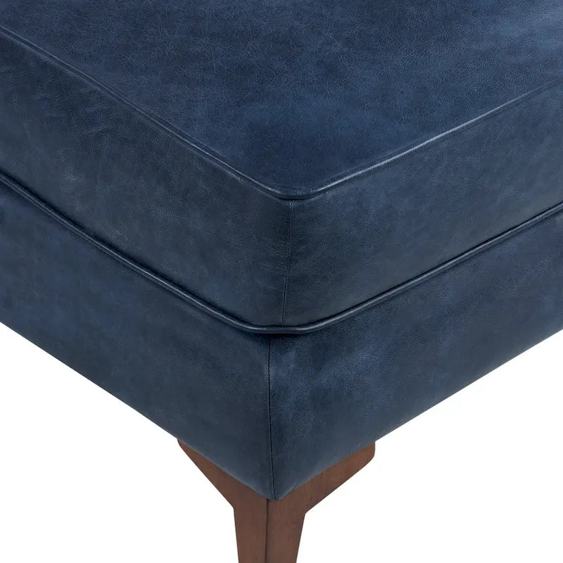 Full-Grain Italian Leather Ottoman with Feather Down Topper & Walnut Legs