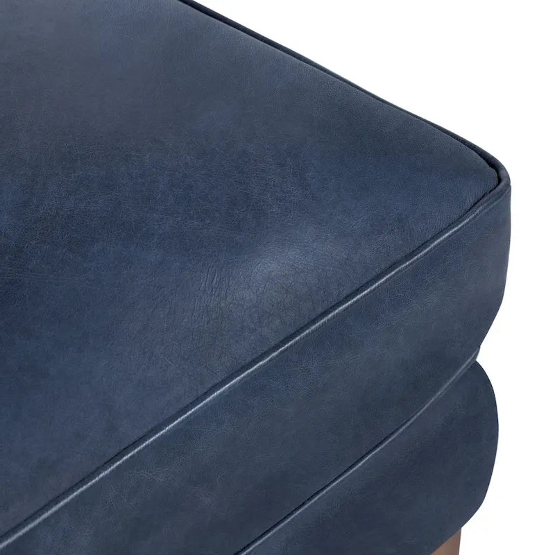 Full-Grain Italian Leather Ottoman with Feather Down Topper & Walnut Legs