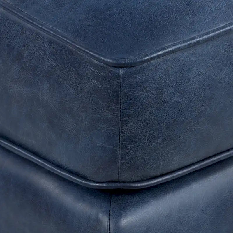 Full-Grain Italian Leather Ottoman with Feather Down Topper & Walnut Legs
